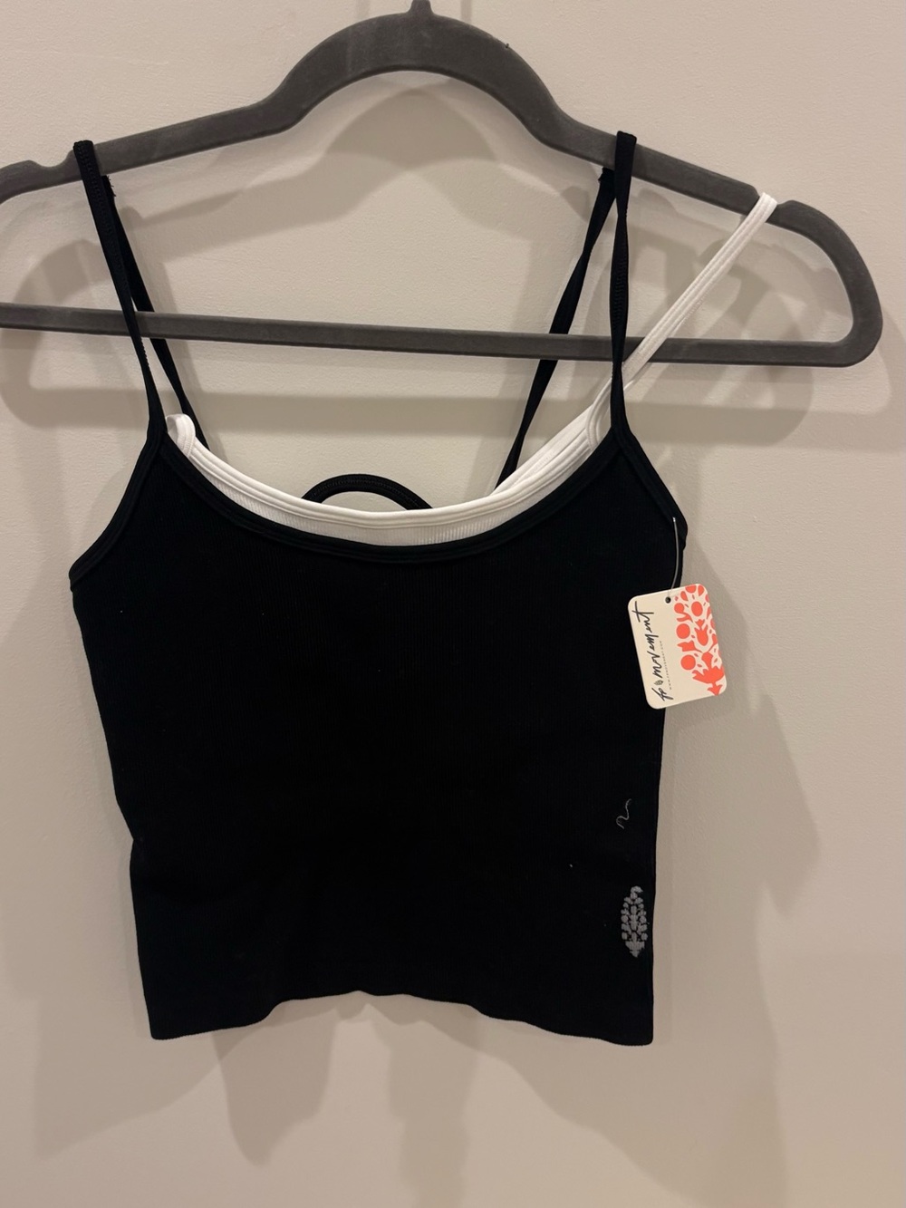 FP Double-Layer Black & White Spaghetti Strap Tank Top